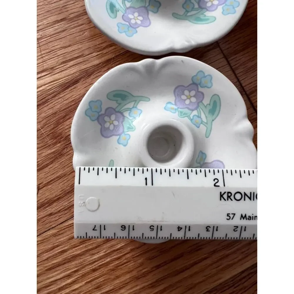 Vintage Lavender Cottagecore Flower Ceramic Taper Candle Holders Set of 4